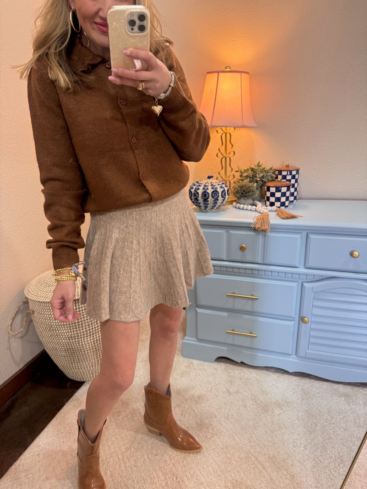 Brown Ruffle Collar Cardigan Sweater