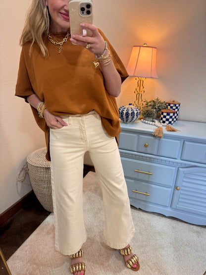 Risen Ivory High Rise Crop Wide Adjustable Pants
