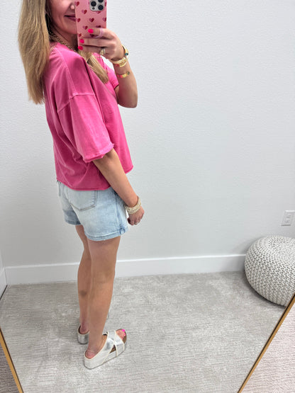 Raspberry Washed Cropped Boxy Short Sleeve FS