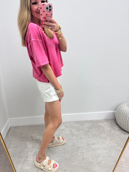 Raspberry Washed Cropped Boxy Short Sleeve FS