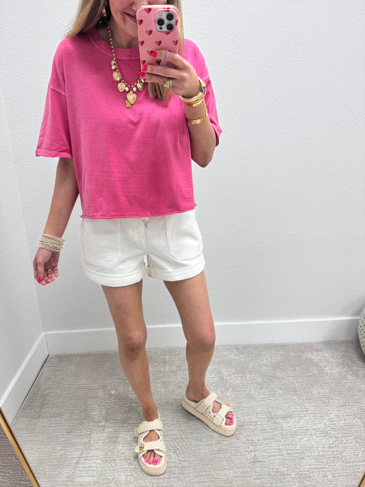Coral Washed Cropped Boxy Short Sleeve