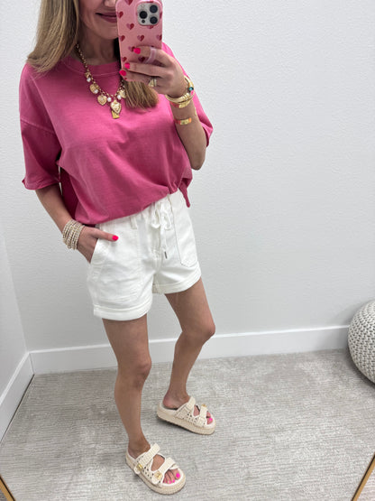 Raspberry Washed Cropped Boxy Short Sleeve FS