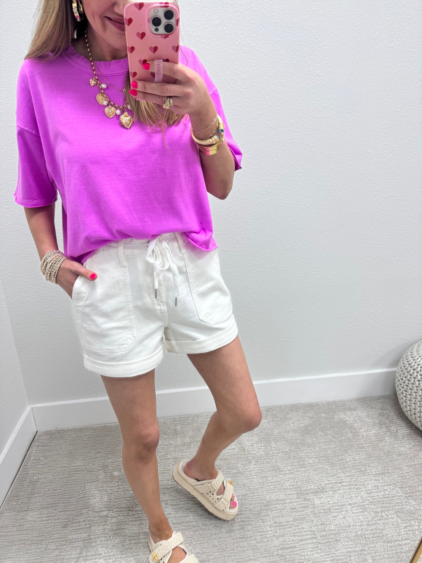 Bright Mauve Washed Cropped Boxy Short Sleeve