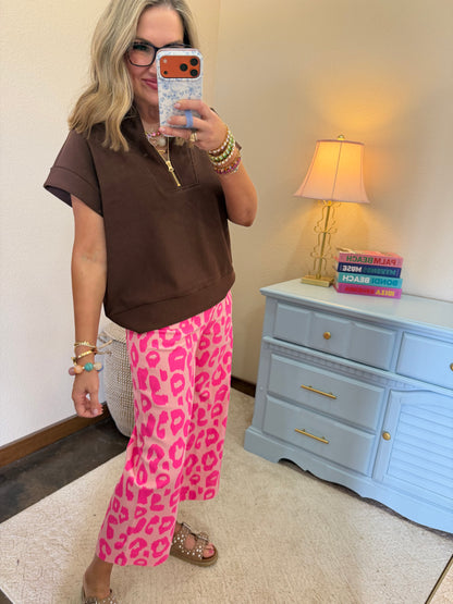 Pink Neon Leopard Cropped Wide Leg Pants