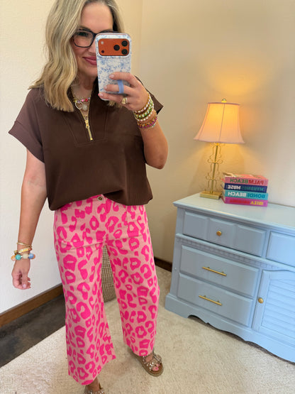 Pink Neon Leopard Cropped Wide Leg Pants