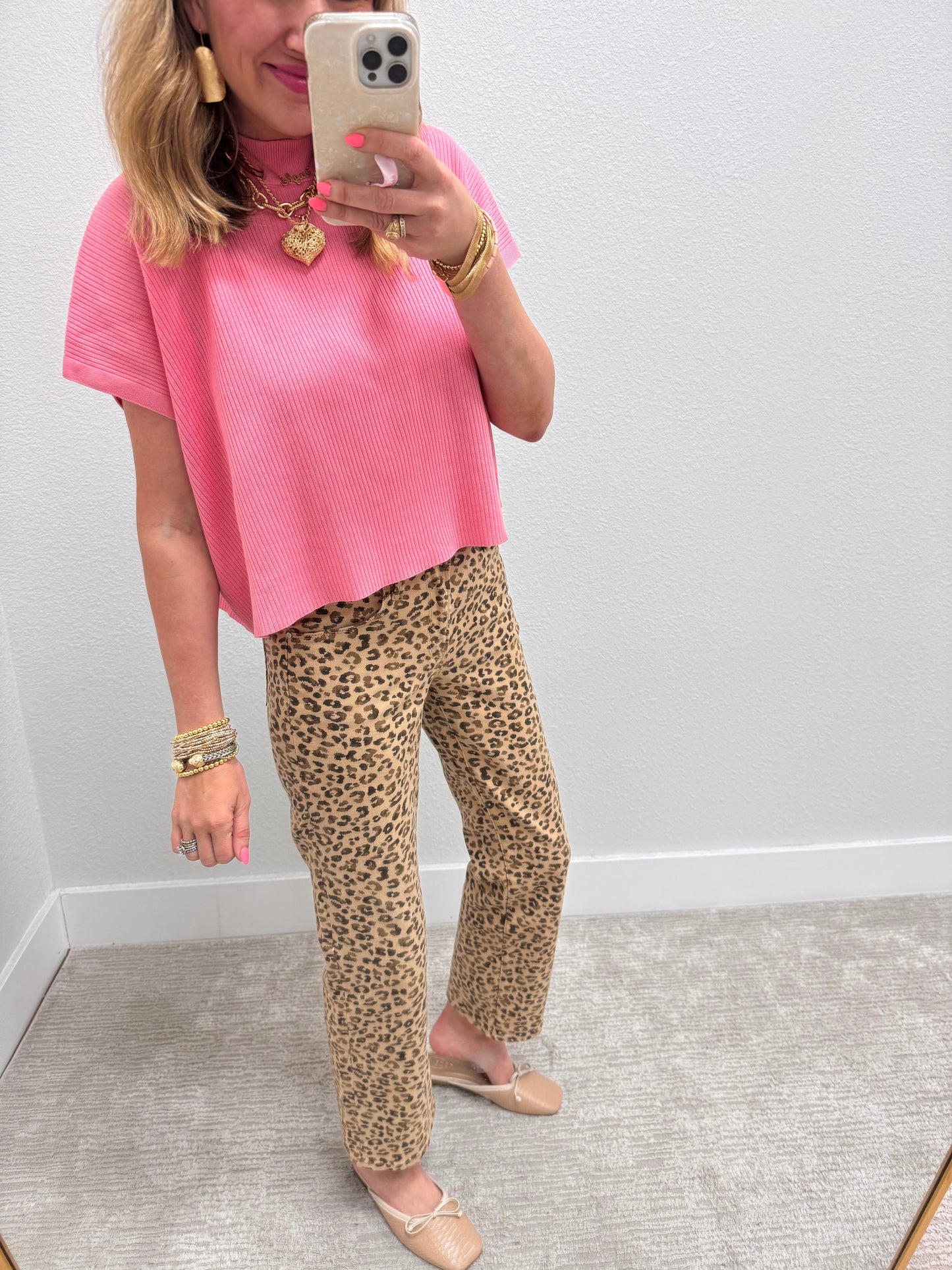 Pink High Neck Ribbed Swing Top