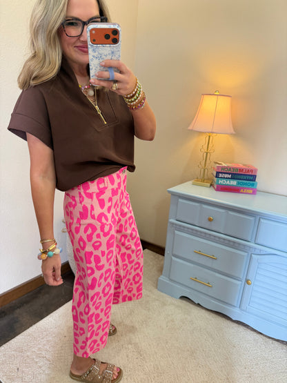 Pink Neon Leopard Cropped Wide Leg Pants