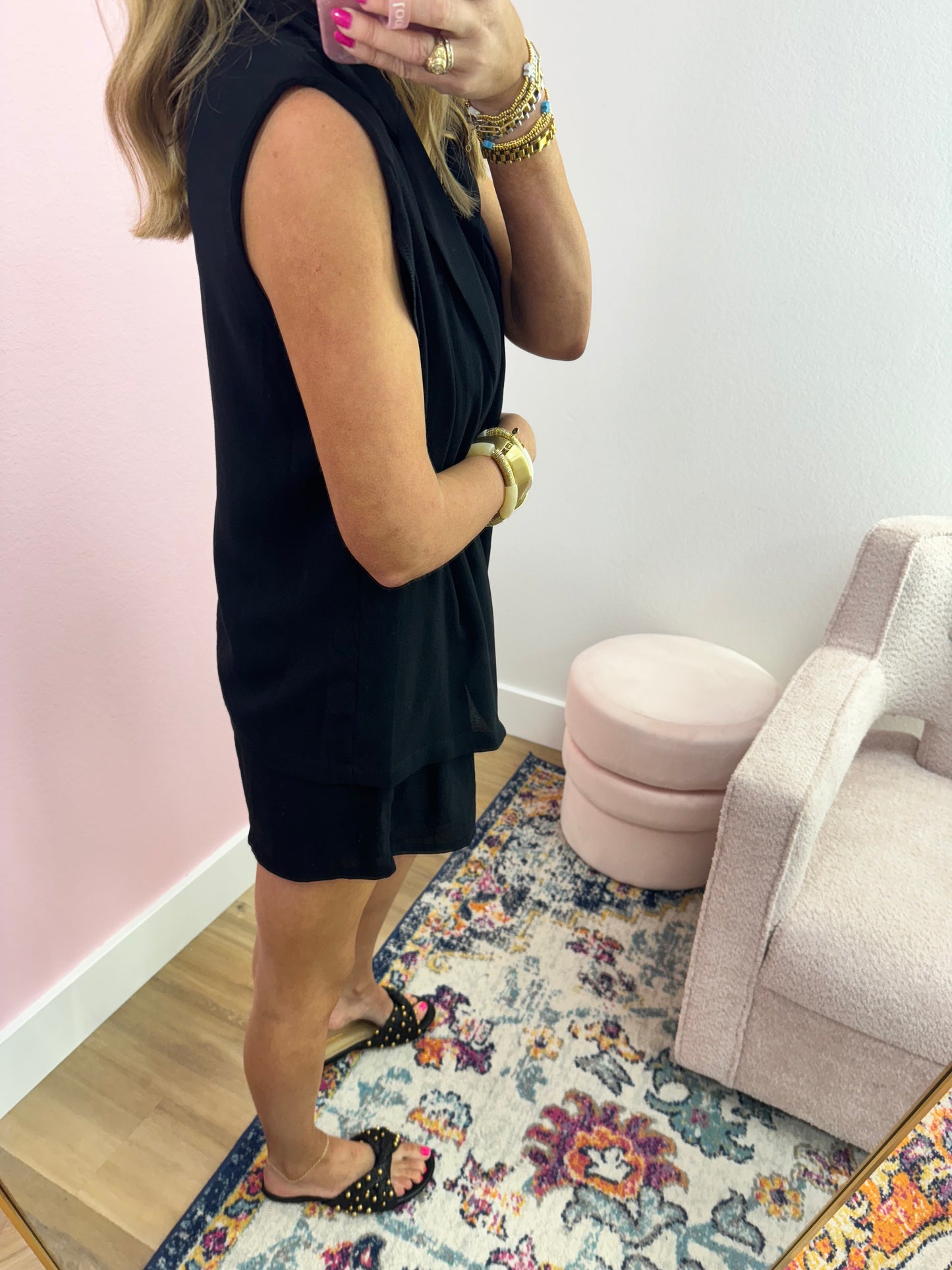 Black Short Sleeve Blazer Set