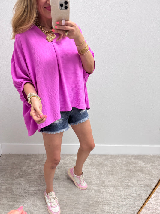 Bright Mauve V-Neck Dolman Sleeve Top