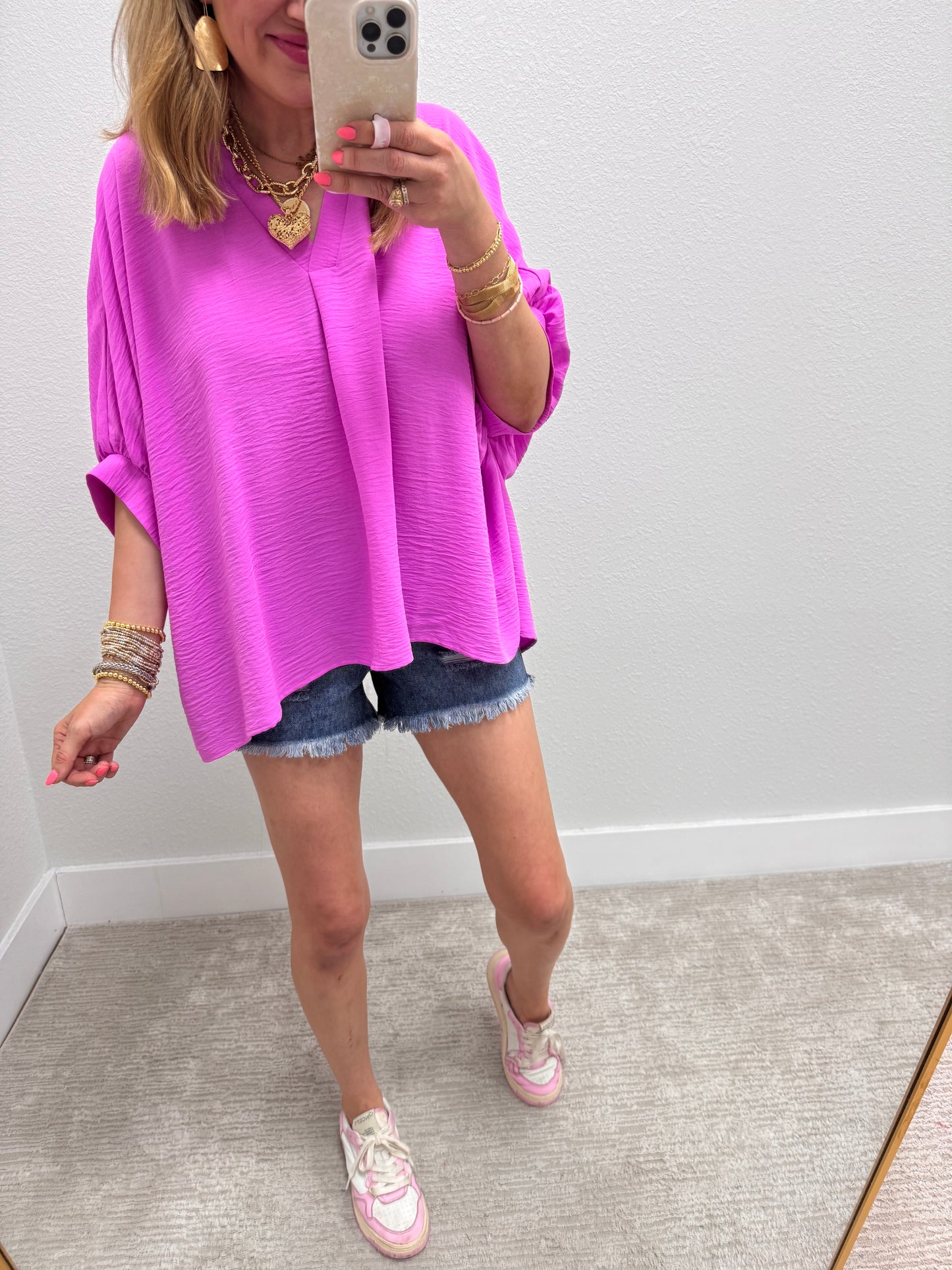 Bright Mauve V-Neck Dolman Sleeve Top