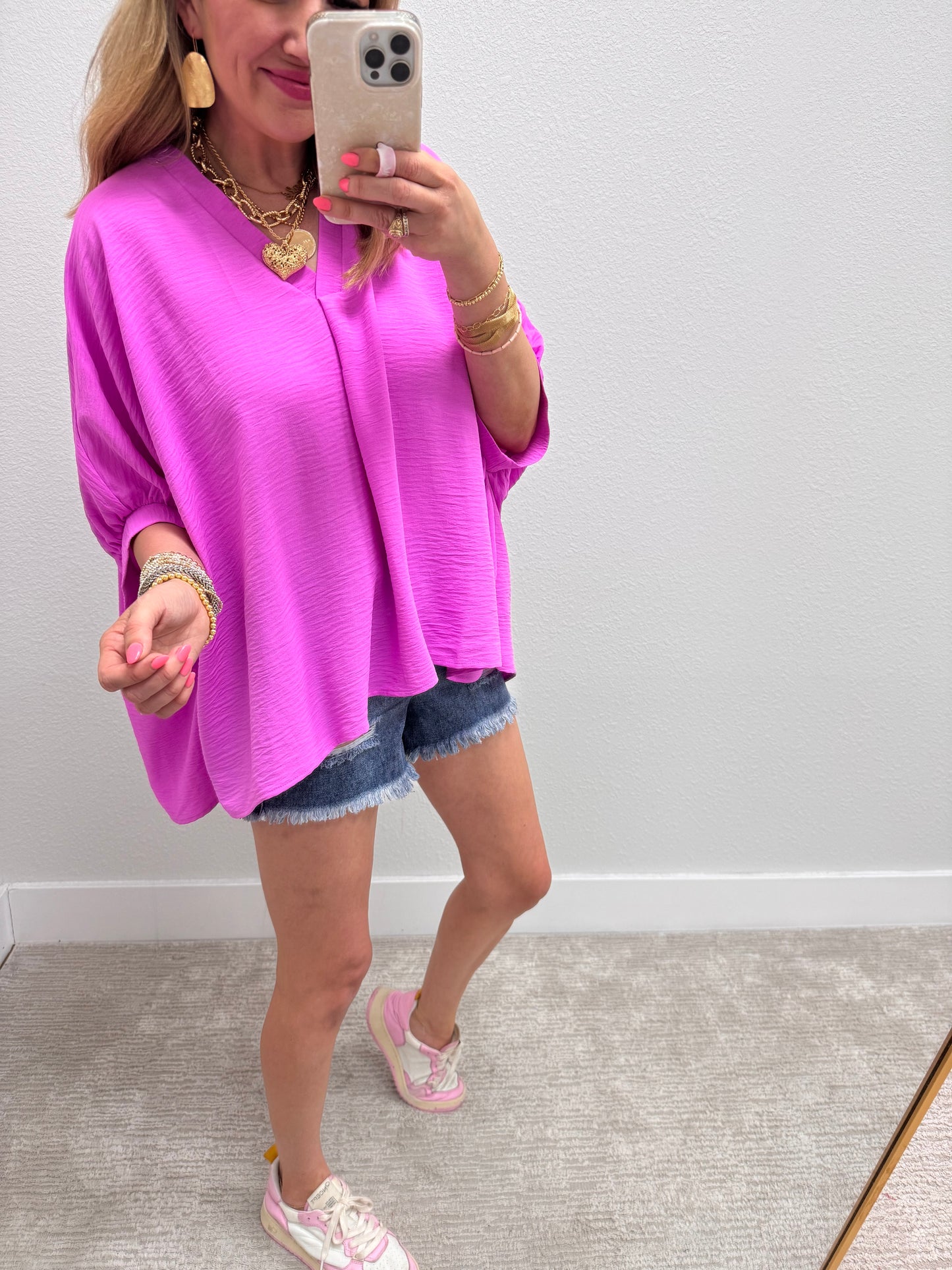 Bright Mauve V-Neck Dolman Sleeve Top