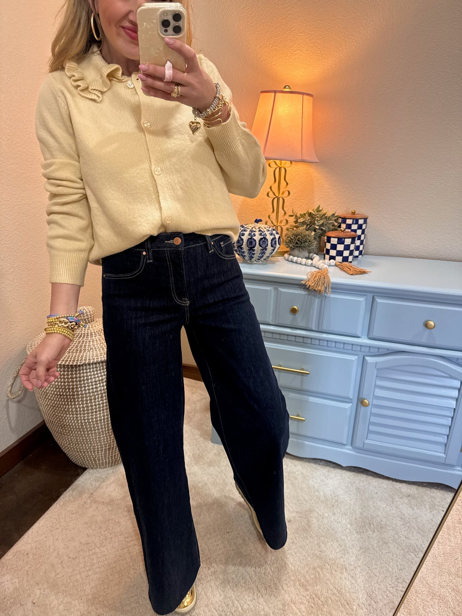 Risen Dark High Rise Gold Lurex Palazzo Pants