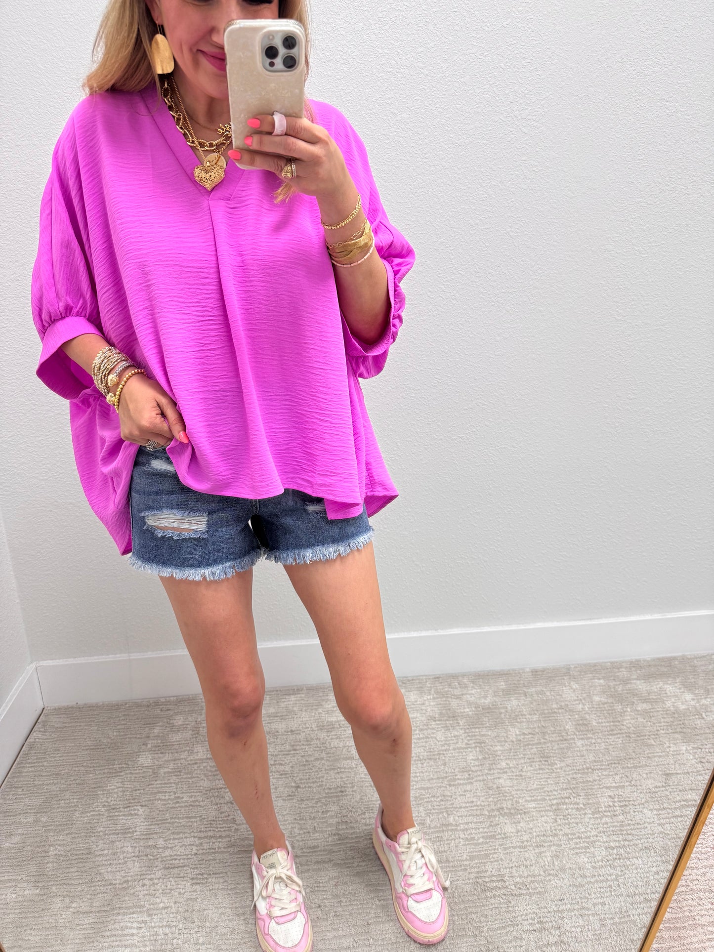Bright Mauve V-Neck Dolman Sleeve Top