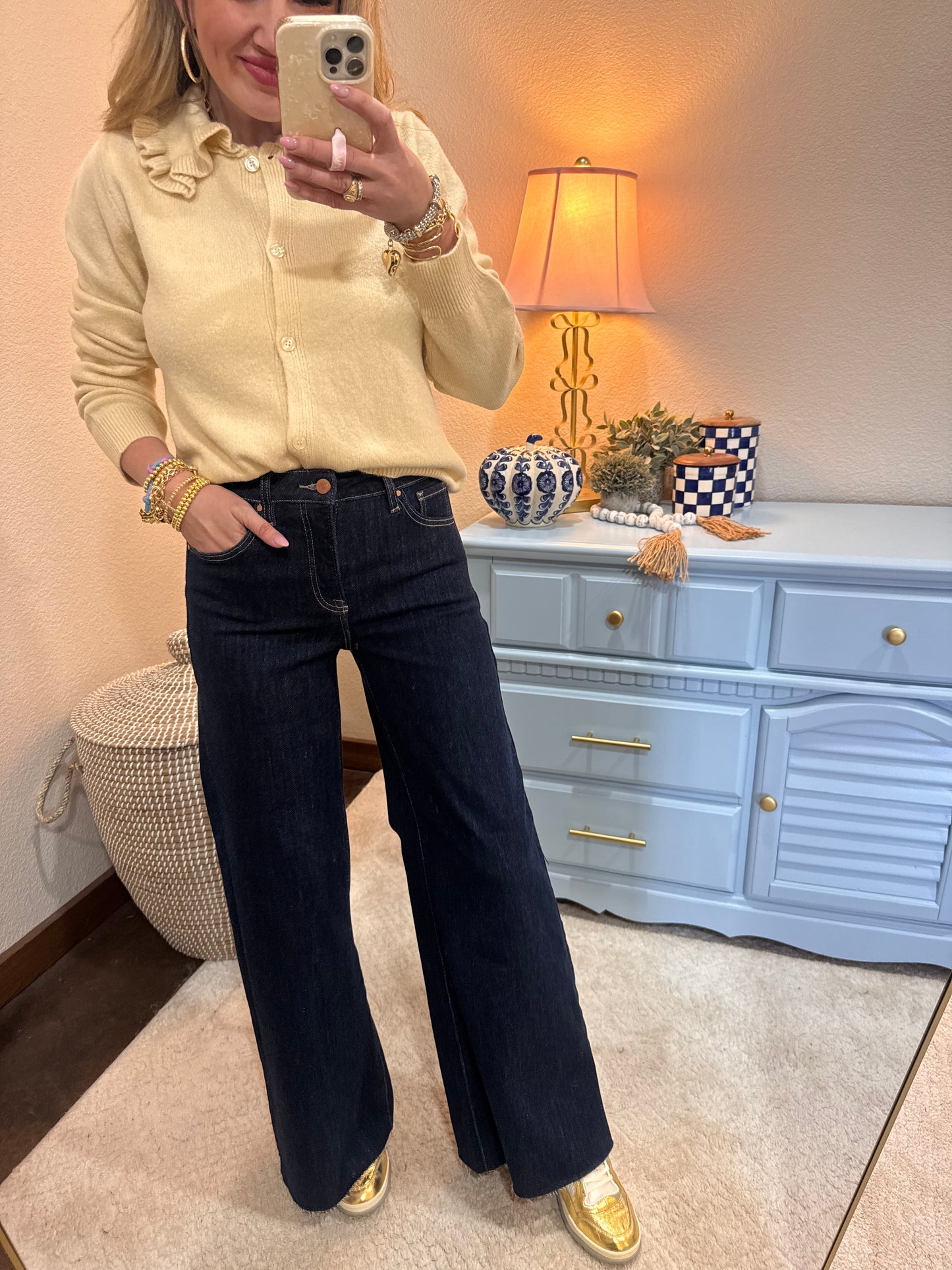 Risen Dark High Rise Gold Lurex Palazzo Pants