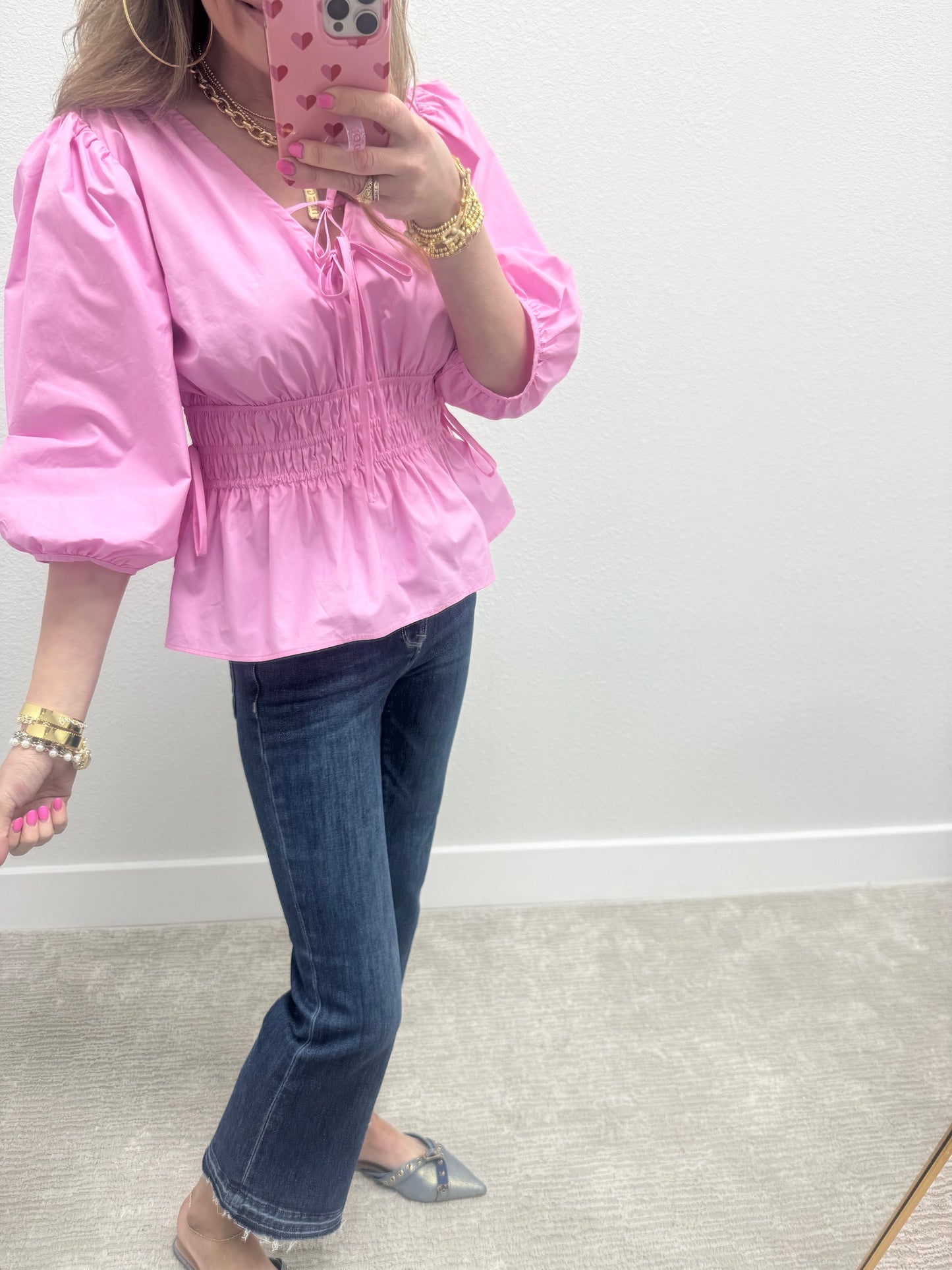 Pink Poplin Waist Top