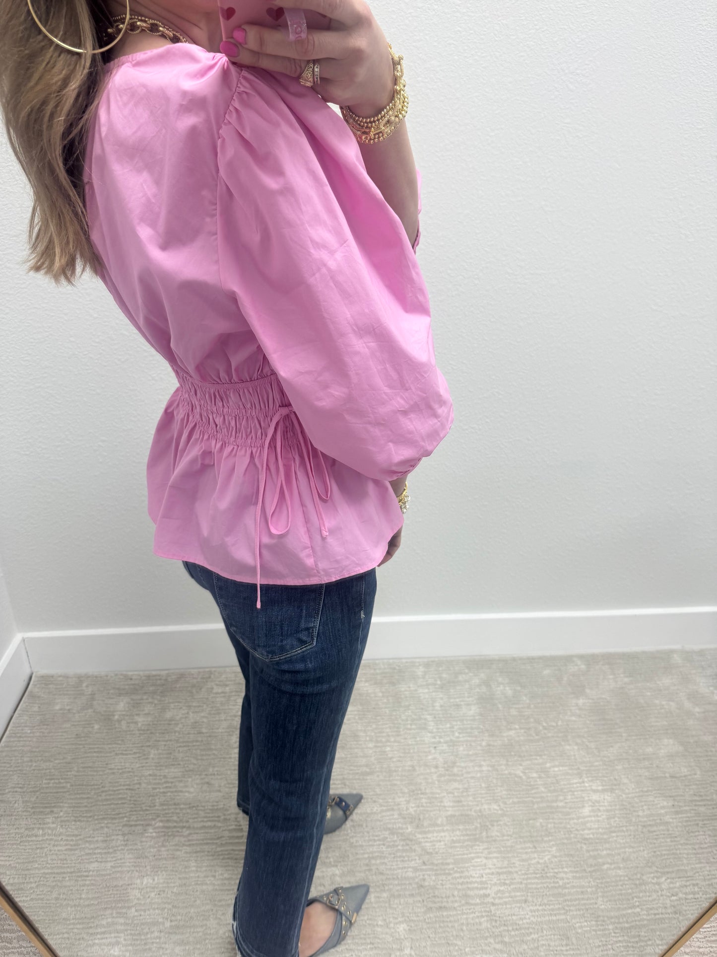Pink Poplin Waist Top