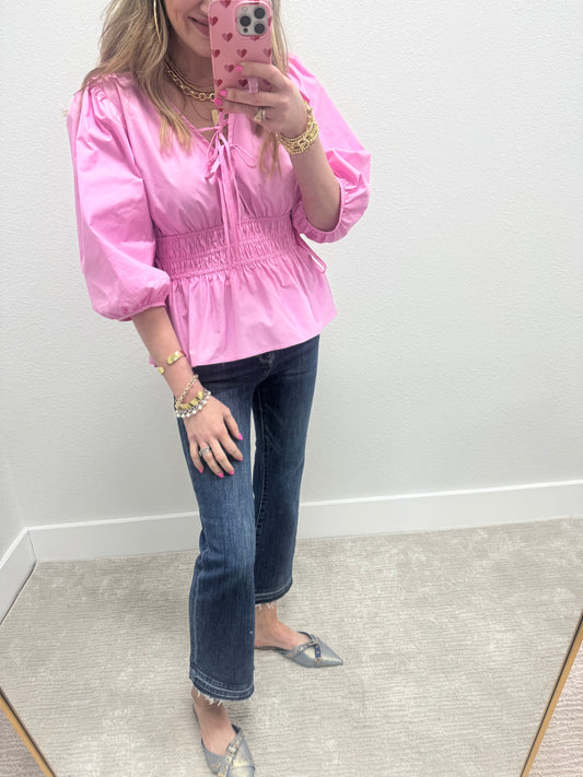 Pink Poplin Waist Top