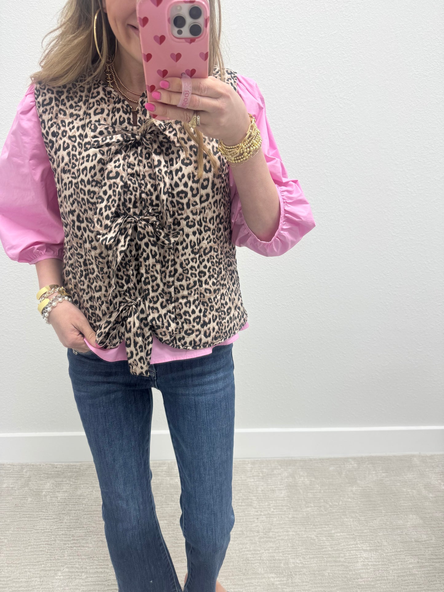Leopard Tie Front Quilted Vest