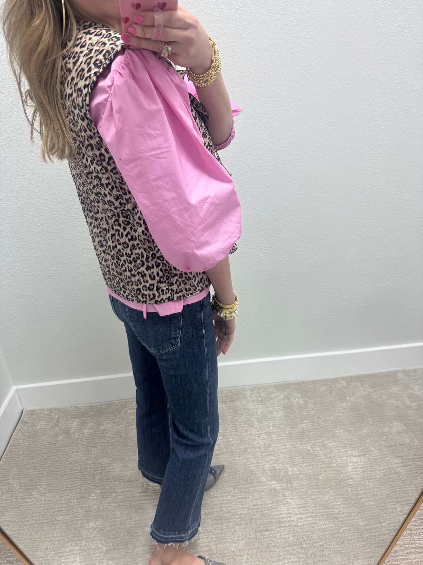 Leopard Tie Front Quilted Vest