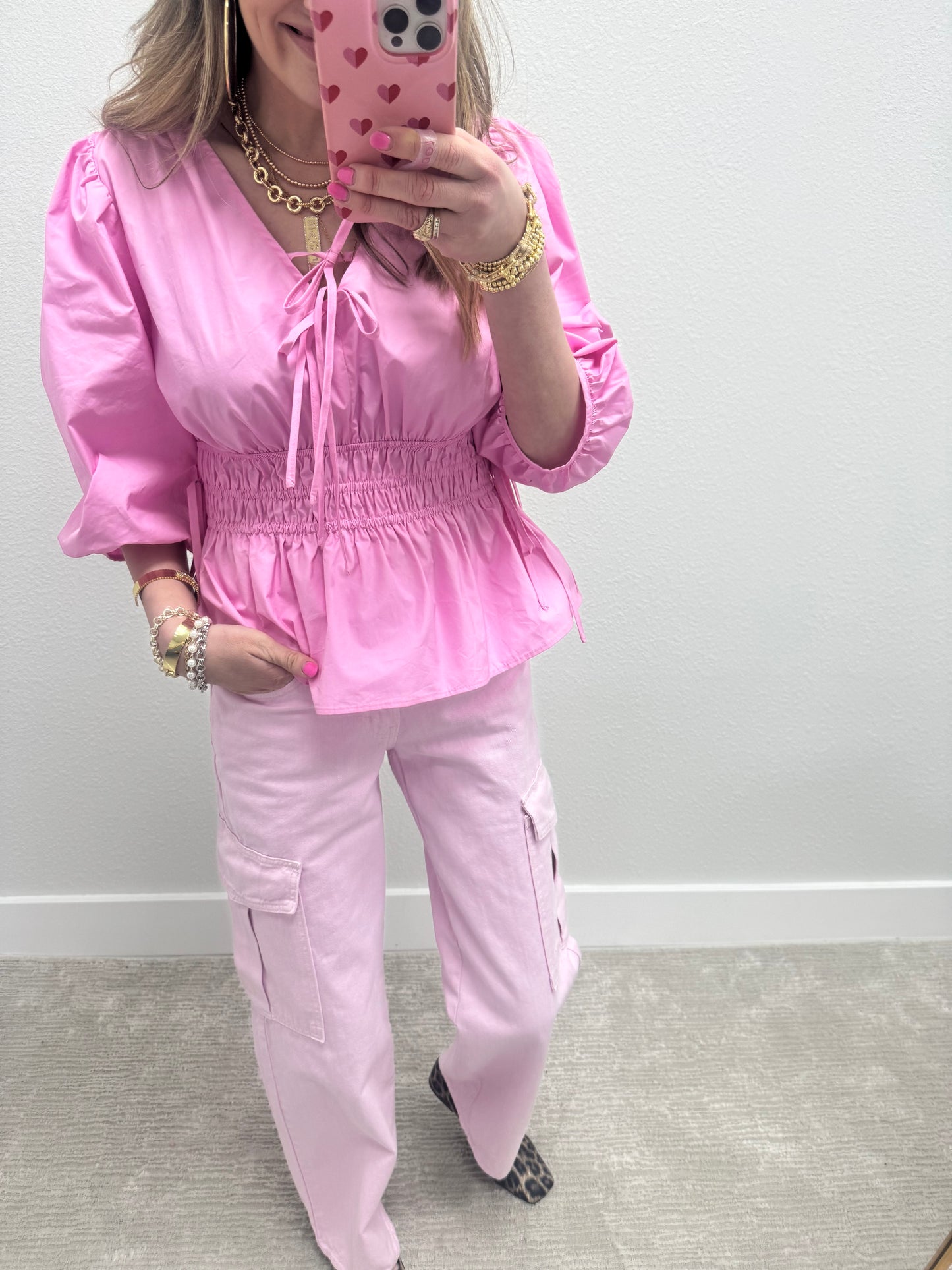 Pink Poplin Waist Top