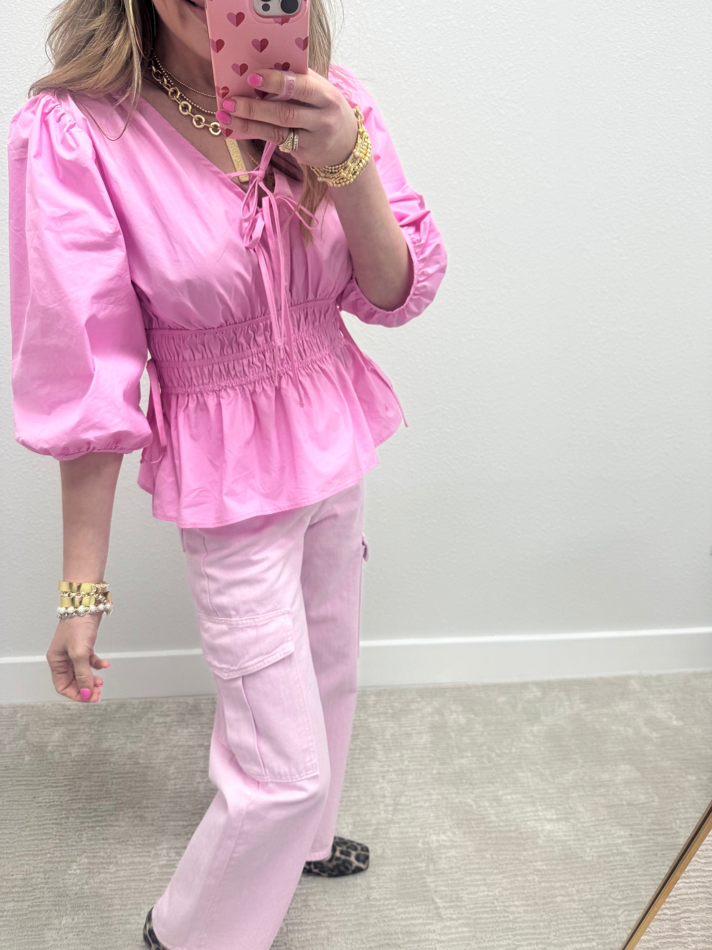 Pink Poplin Waist Top