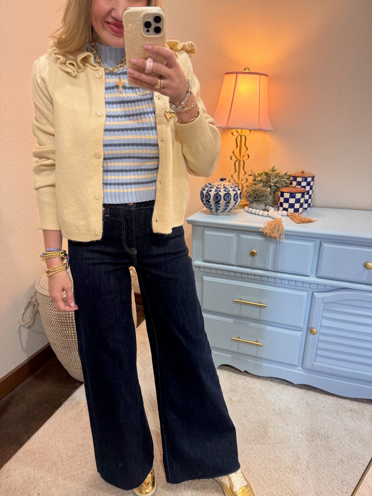 Light Blue Chic Striped Mock Neck Sleeveless Sweater Vest