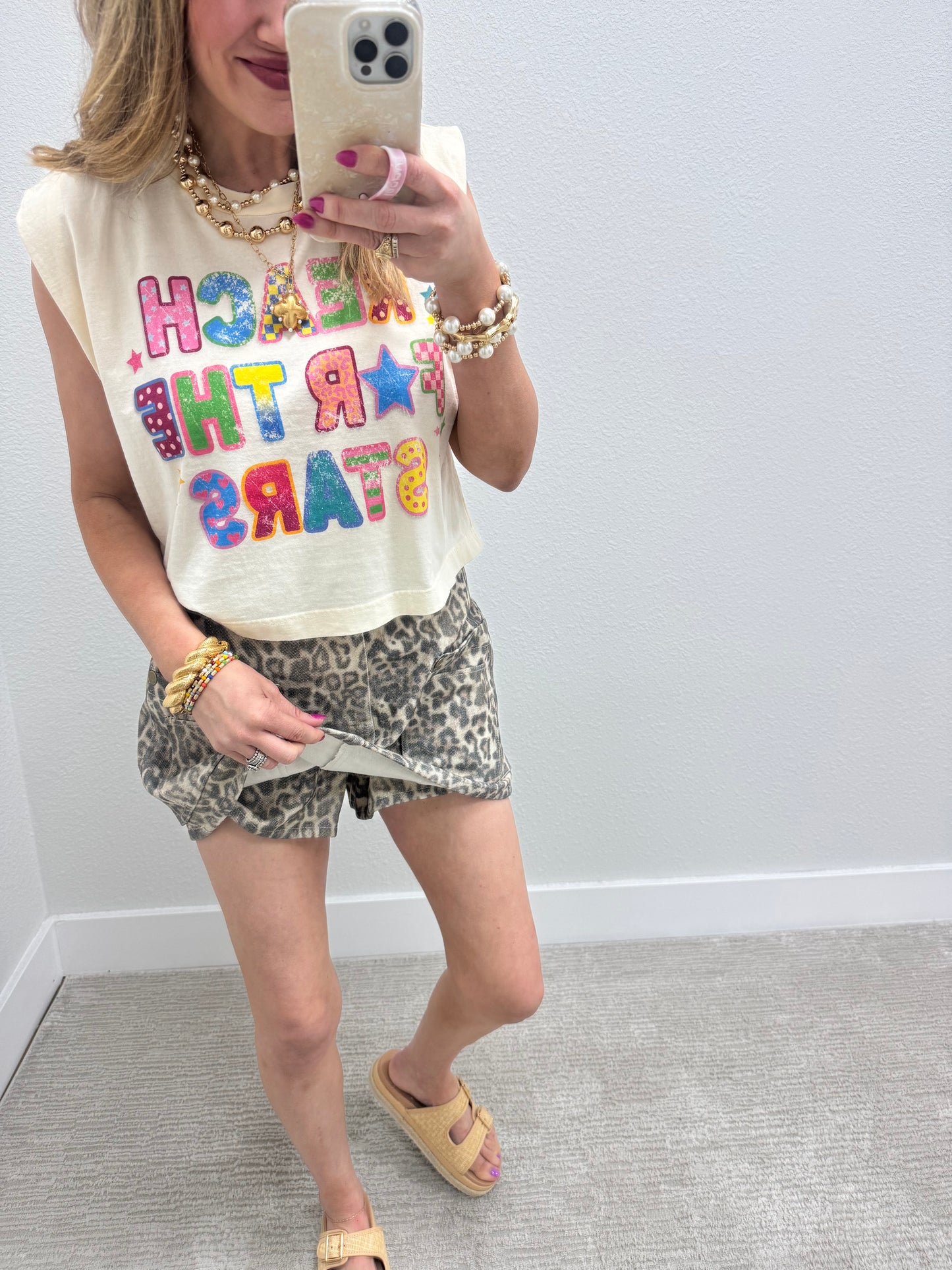 Leopard Double Front Pocket Detail Jean Skort