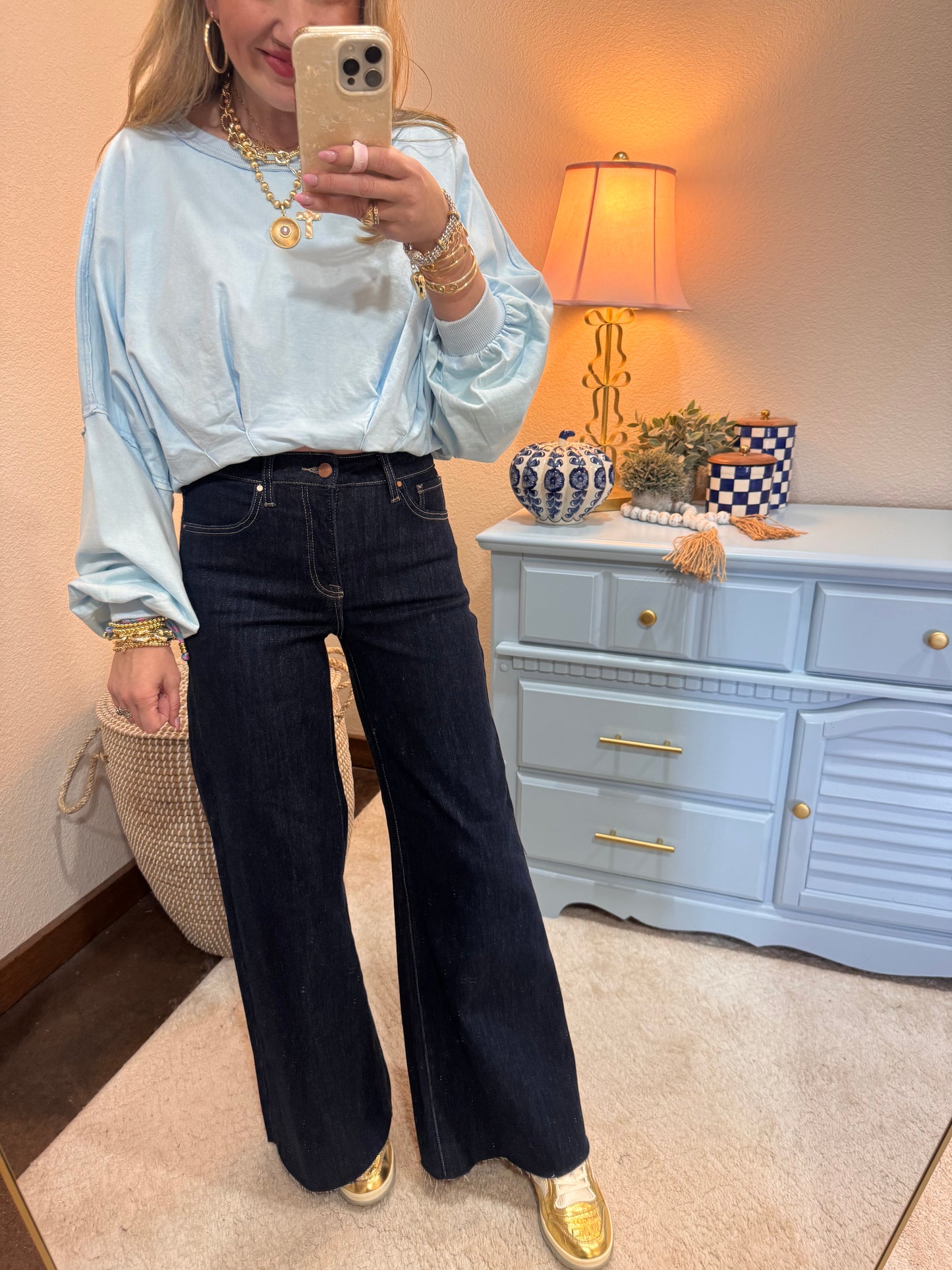 Risen Dark High Rise Gold Lurex Palazzo Pants