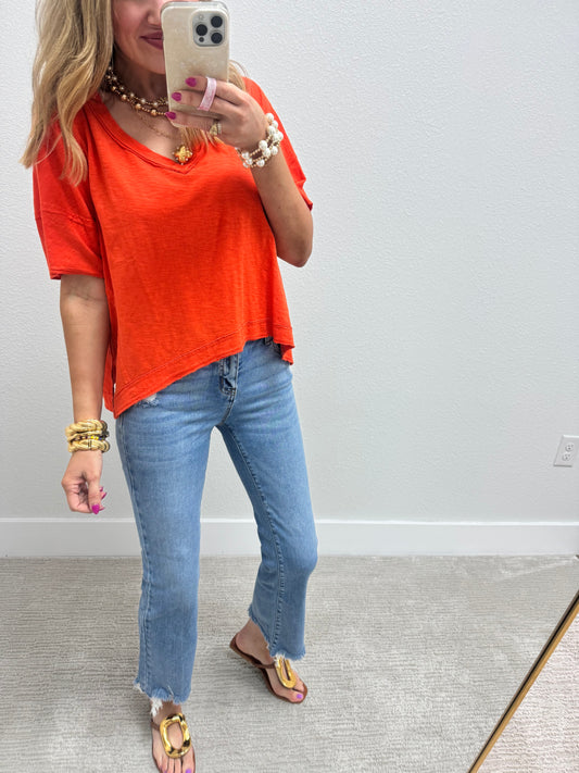 Tomato Asymmetrical Cropped Top