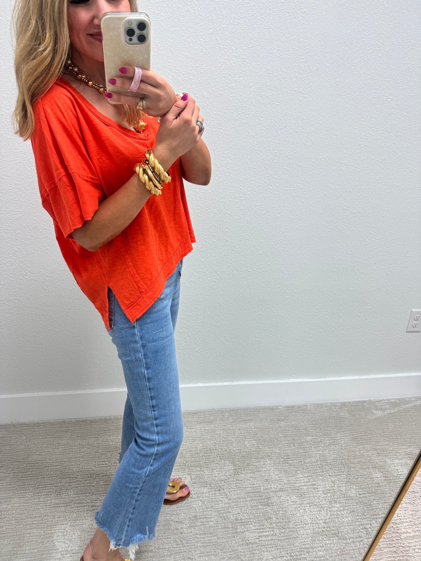 Tomato Asymmetrical Cropped Top