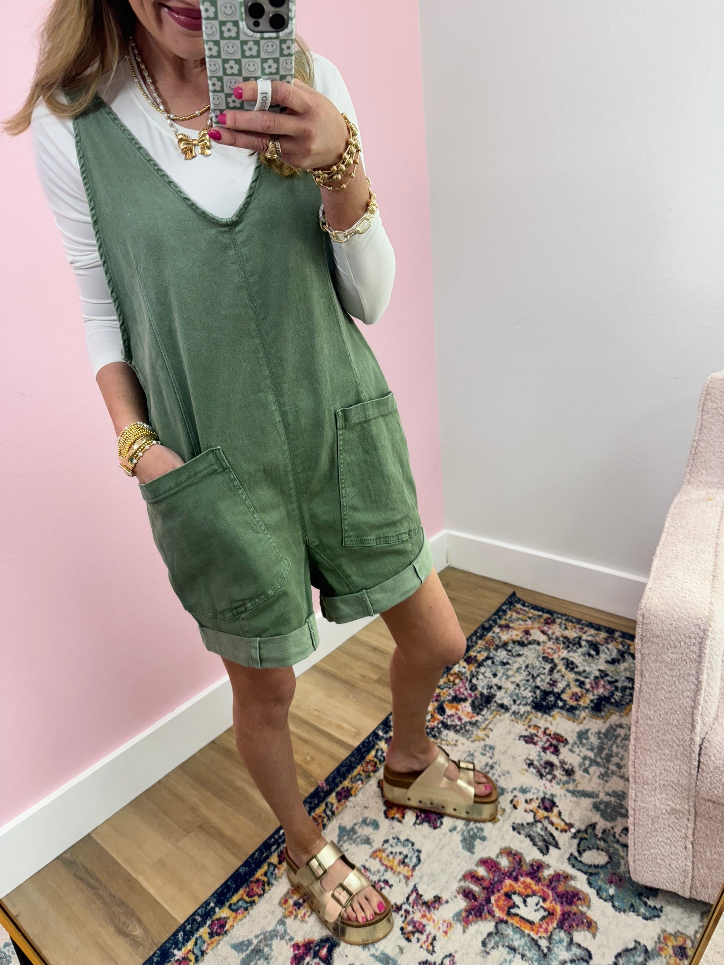 Olive Denim Short Overall Jumper