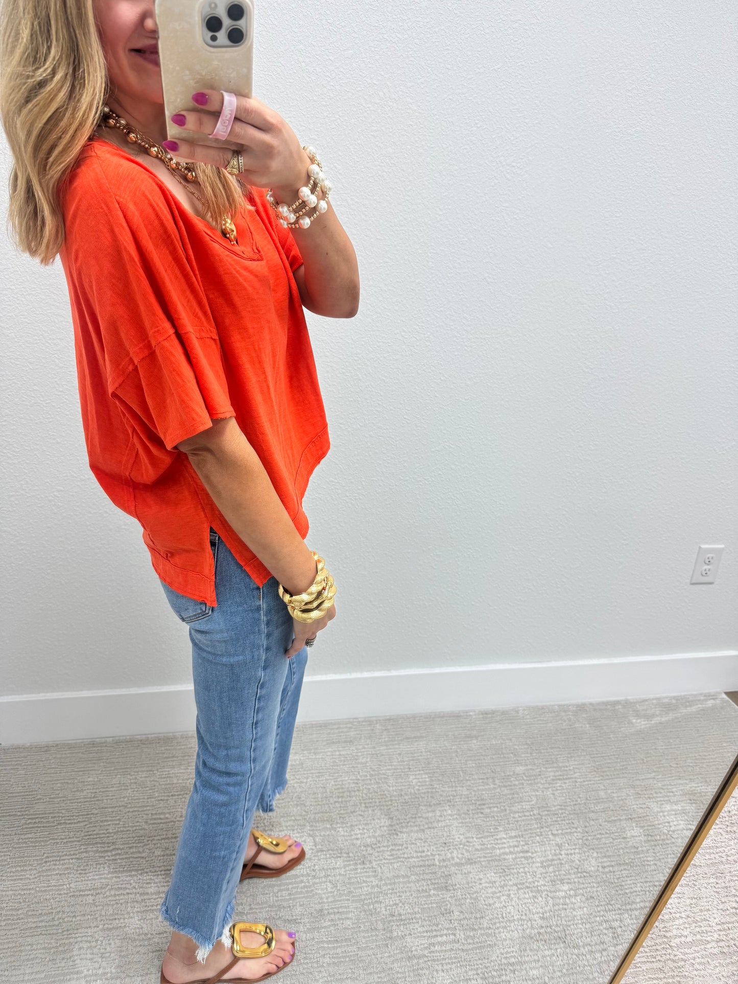 Tomato Asymmetrical Cropped Top