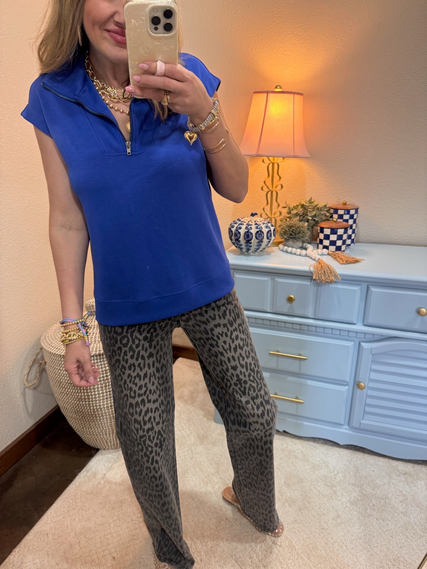 Scuba Cobalt Blue 1/4 Zip Sleeveless Top