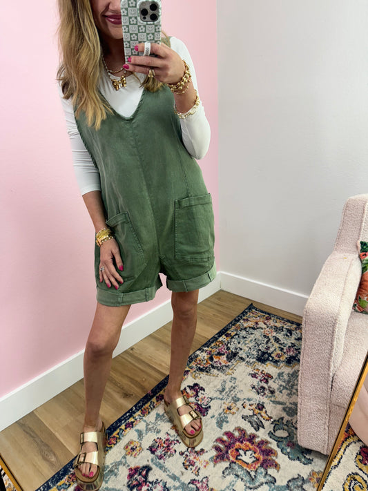 Olive Denim Short Overall Jumper