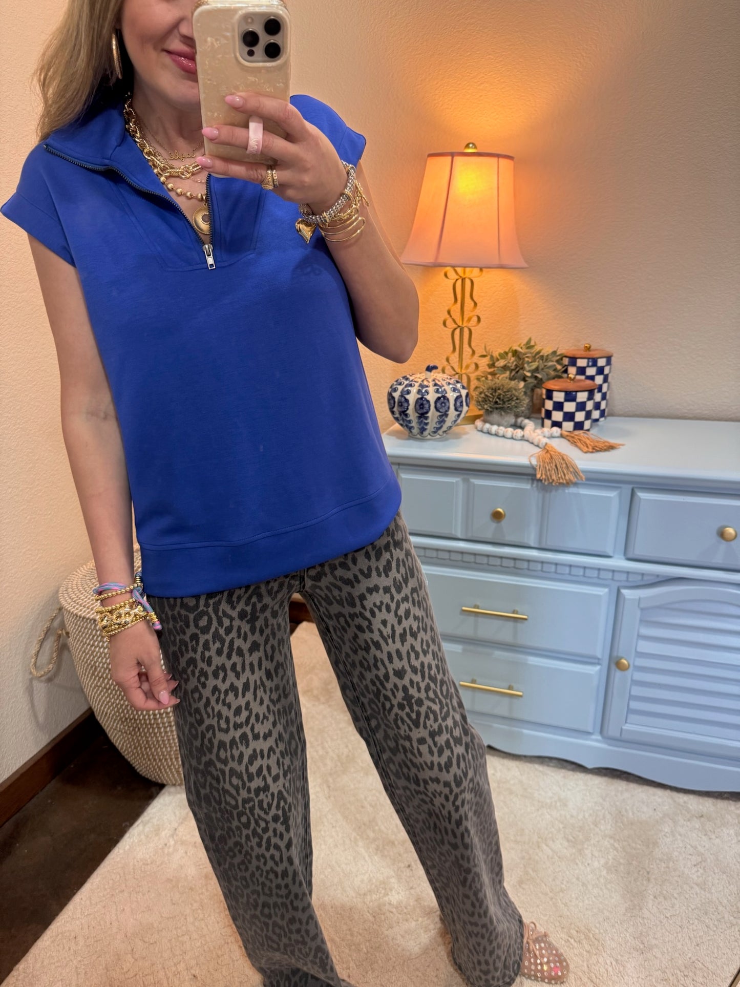 Scuba Cobalt Blue 1/4 Zip Sleeveless Top