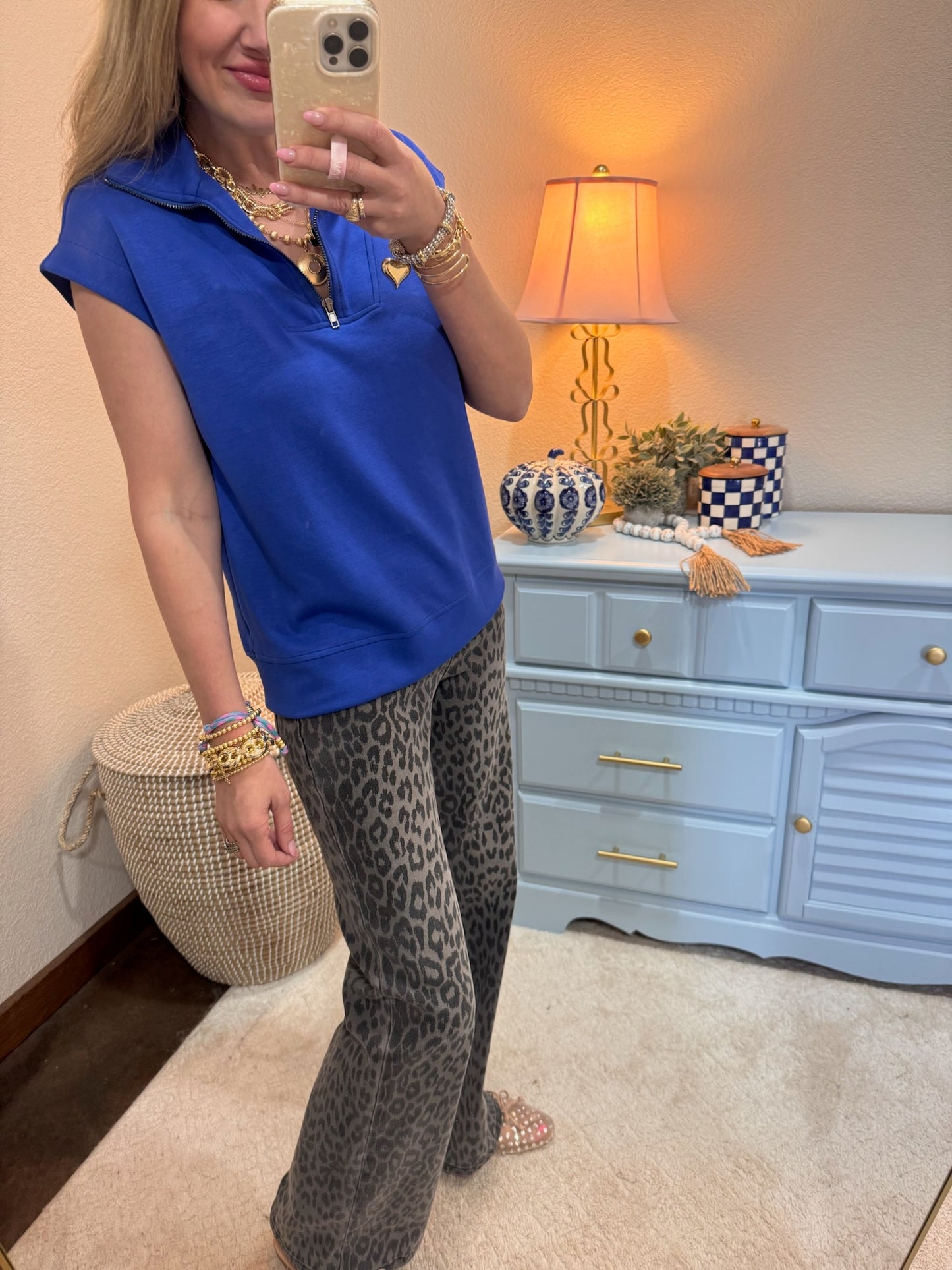 Scuba Cobalt Blue 1/4 Zip Sleeveless Top