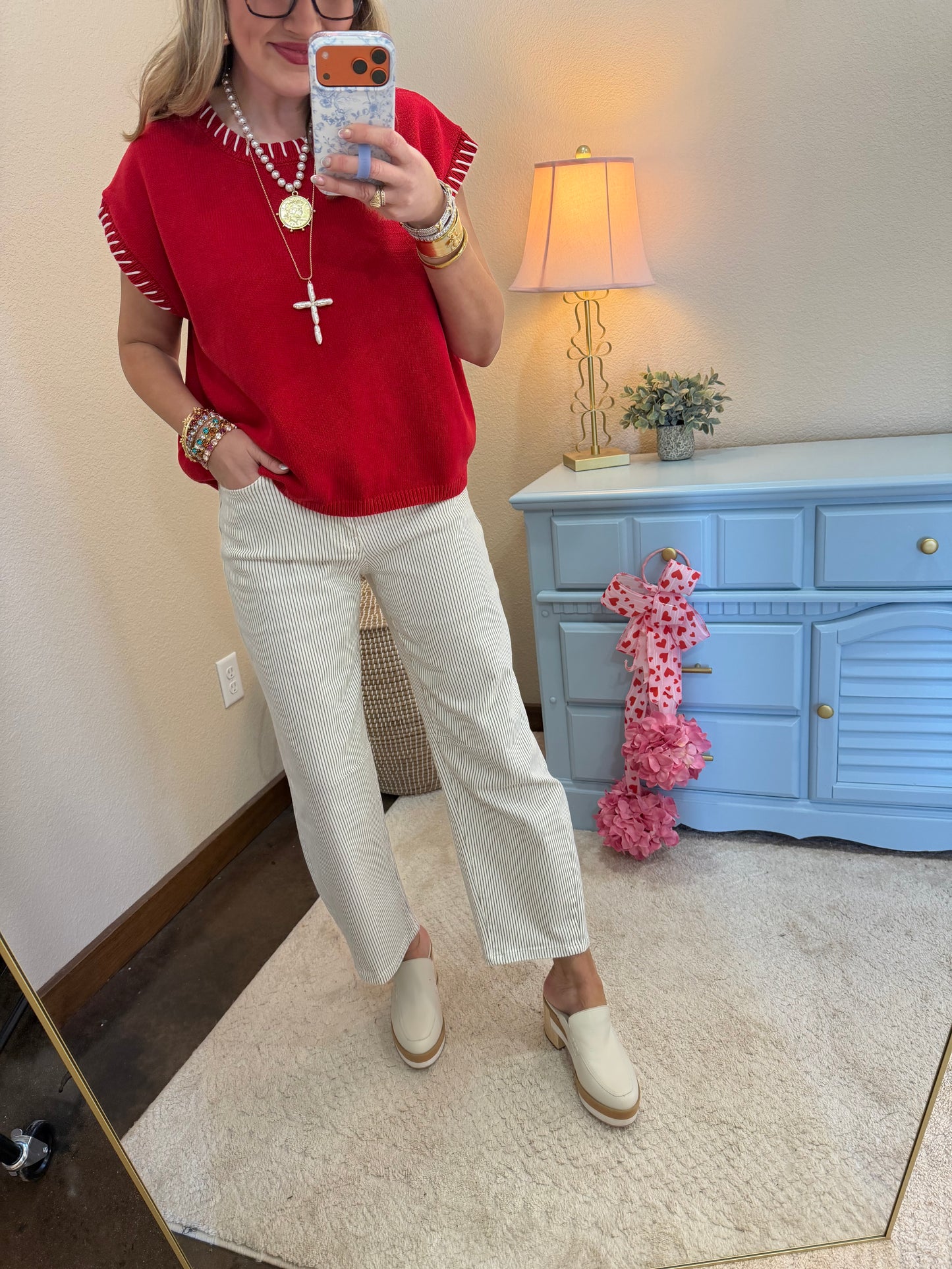 Vervet Striped Crop Barrel Jeans