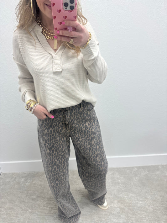 Sand Beige Collared Exposed Hem Long Sleeves FS