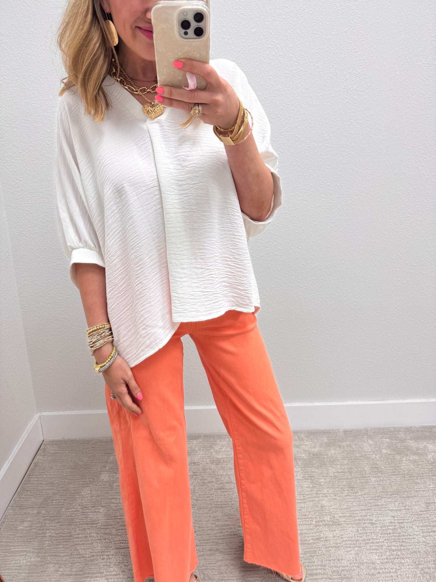Off White V-Neck Dolman Sleeve Top