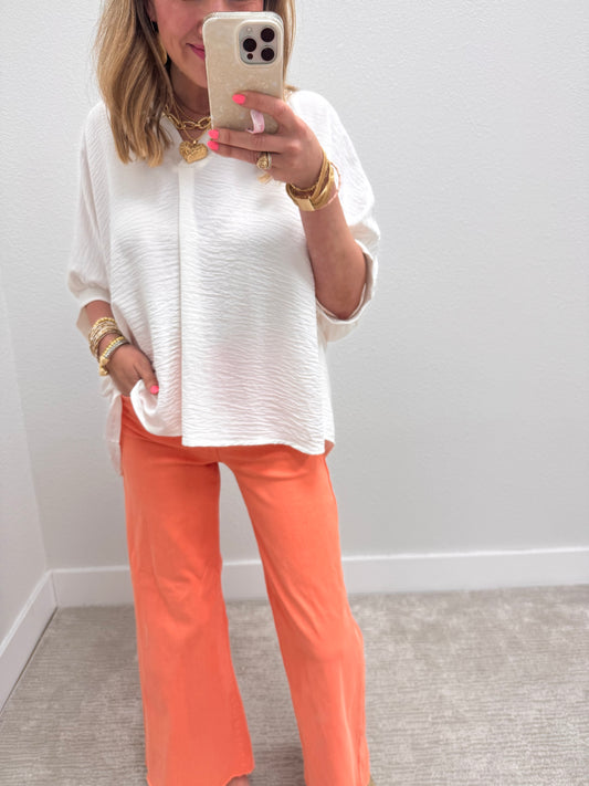 Off White V-Neck Dolman Sleeve Top
