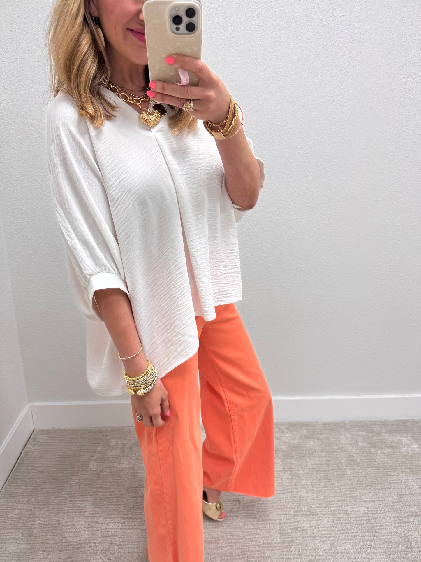 Off White V-Neck Dolman Sleeve Top