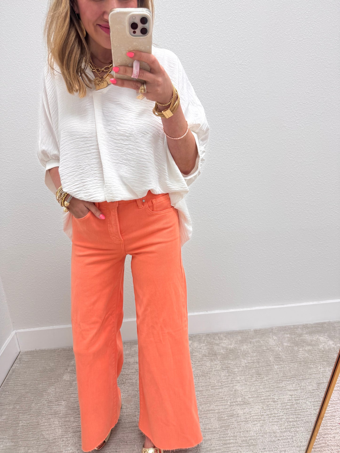 Off White V-Neck Dolman Sleeve Top