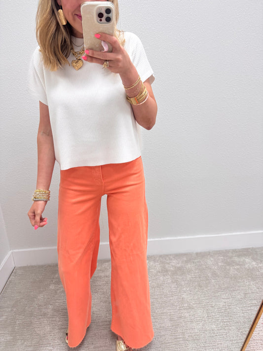 Ivory High Neck Ribbed Swing Top