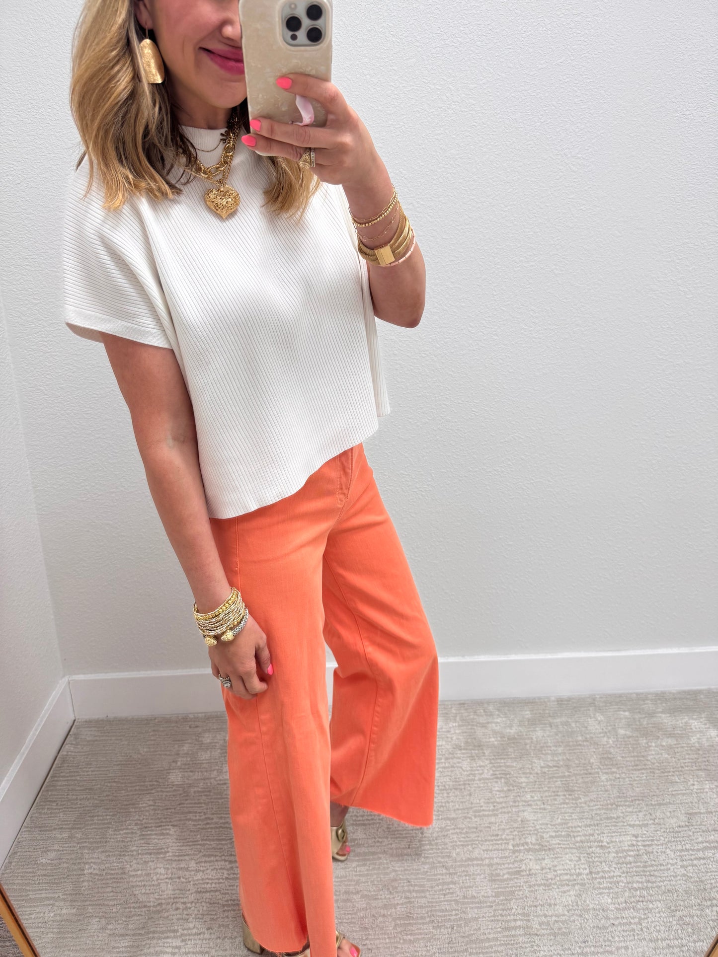 Ivory High Neck Ribbed Swing Top