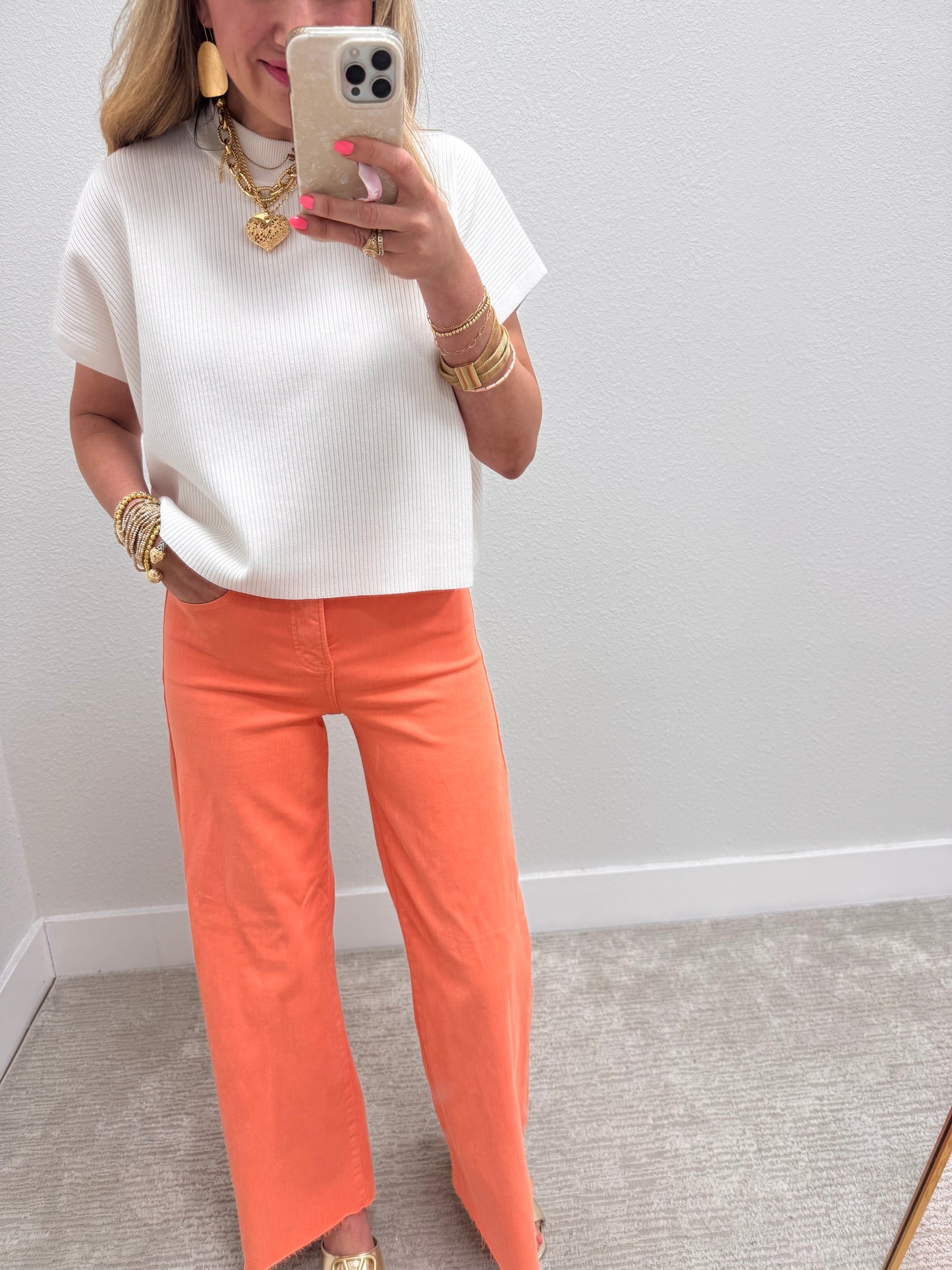 Ivory High Neck Ribbed Swing Top