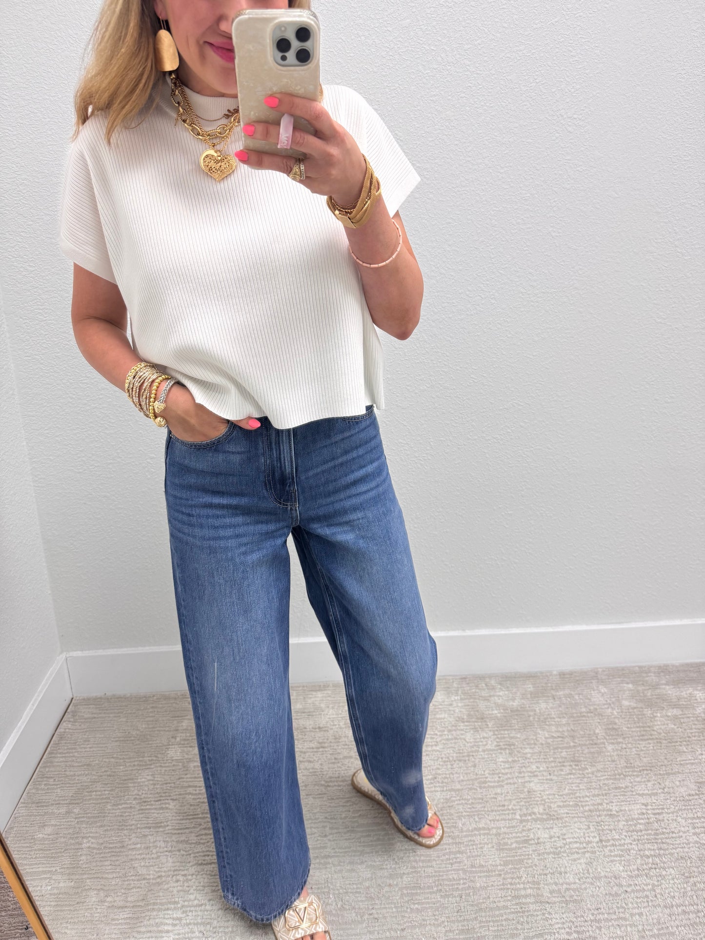 Ivory High Neck Ribbed Swing Top