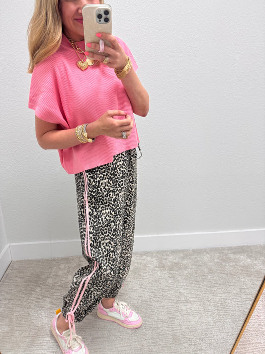 Pink High Neck Ribbed Swing Top