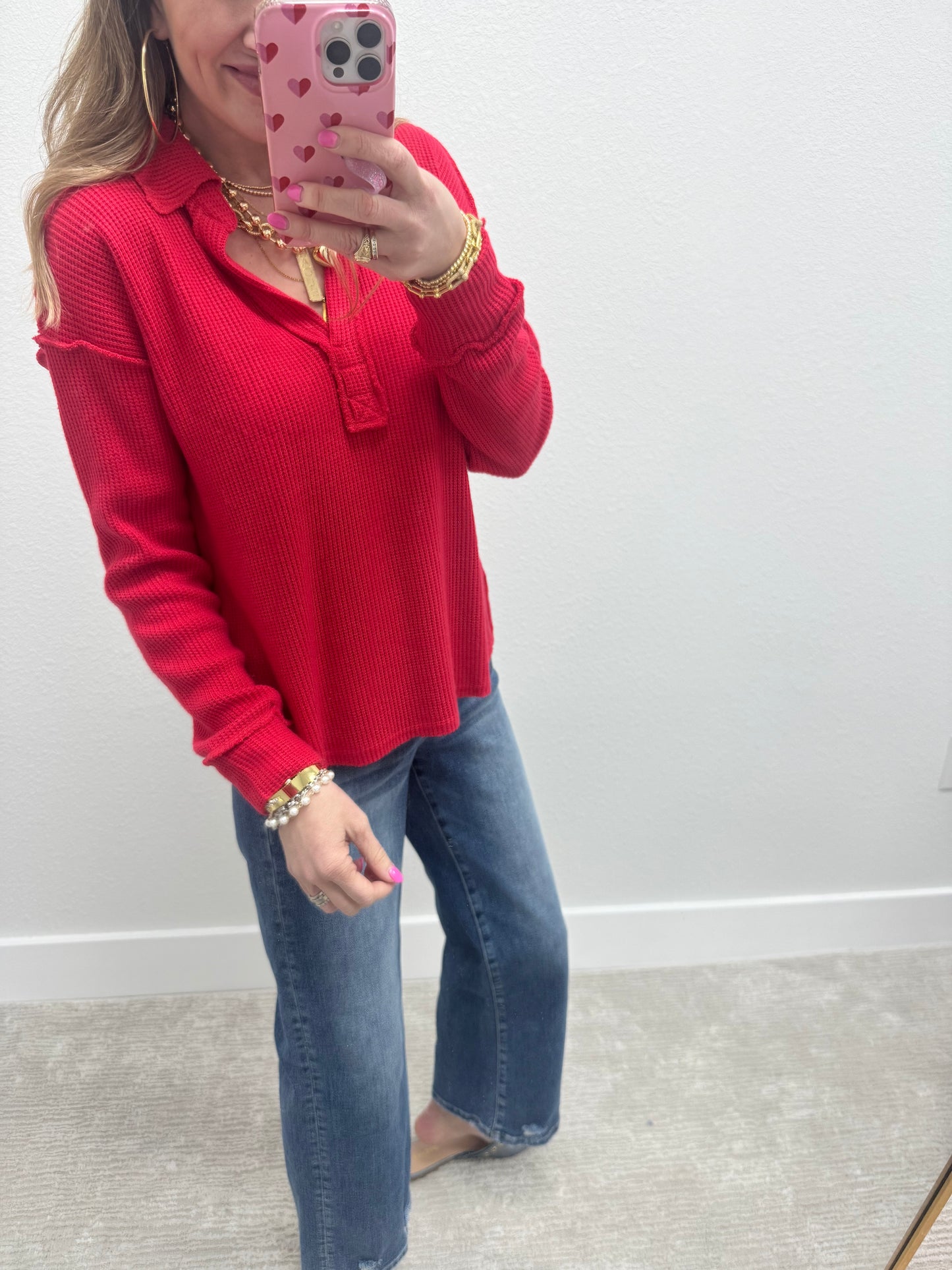 Tomato Collared Exposed Hem Long Sleeve FS