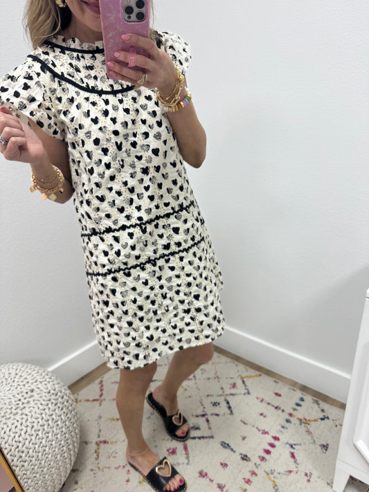 Cream And Black Eyelet Print Dress FS