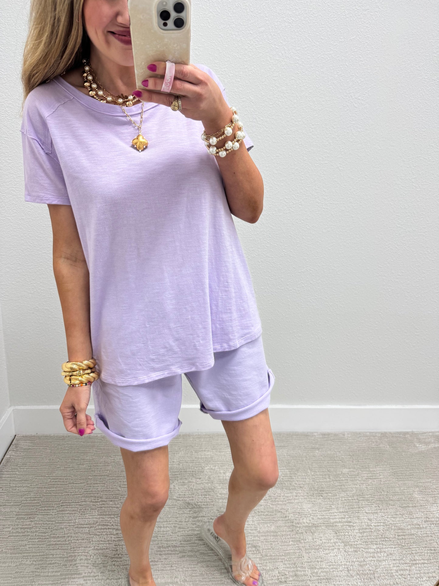 Lavender Boyfriend Short Two Piece Set